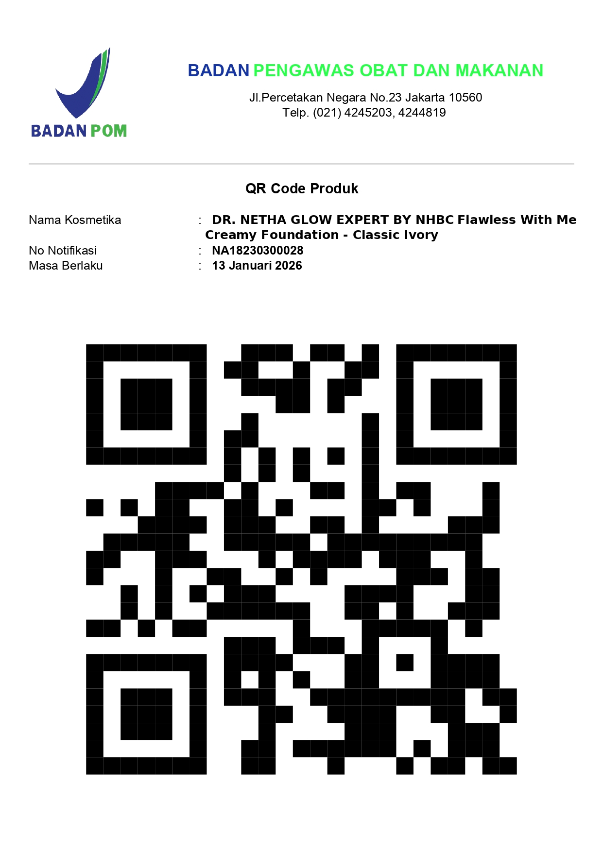 Nomor BPOM Flawless With Me Creamy Foundation